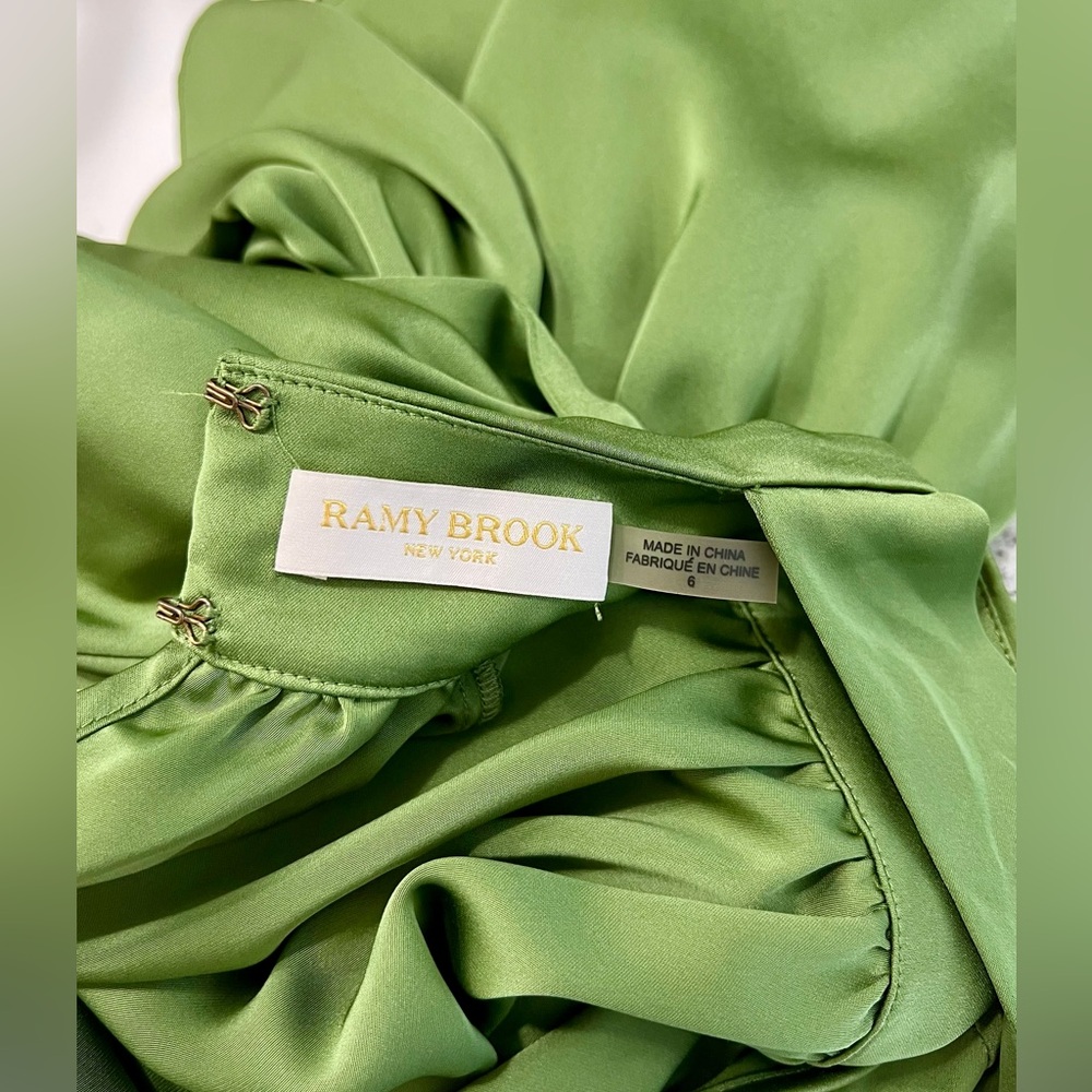 (New) Ramy Brook Ally Green Satin Ruched Mini Dress - Picture 6 of 8